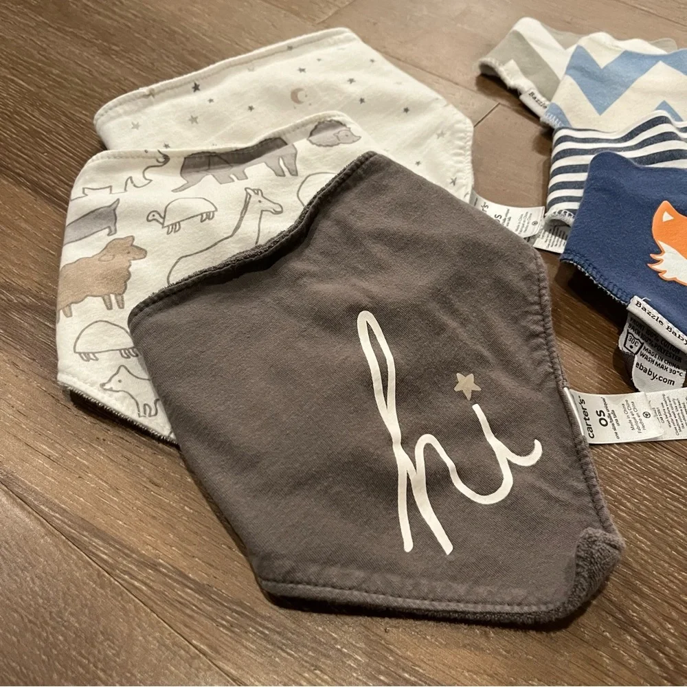 Baby Bandana Bib Set of 7 Gray Blue White